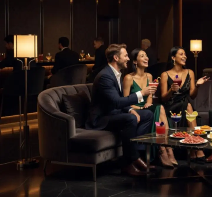 Ambiance lounge chic de Lib Casino avec lumière tamisée et atmosphère chaleureuse.