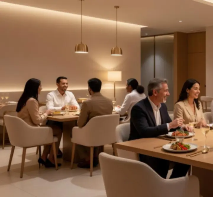 Convives partageant un dîner convivial dans le restaurant Lib Casino